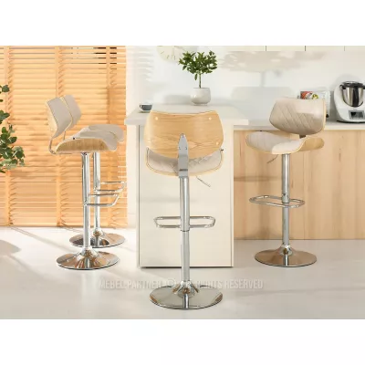 Verstellbarer Barhocker EUNICE - Eiche / Beige / Chrom