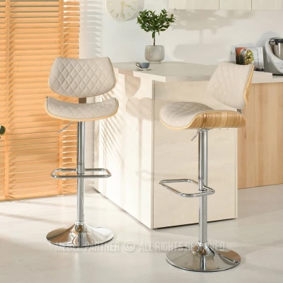 Verstellbarer Barhocker EUNICE - Eiche / Beige / Chrom
