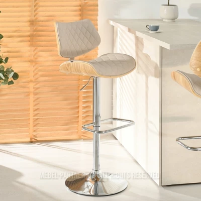 Verstellbarer Barhocker EUNICE - Eiche / Beige / Chrom