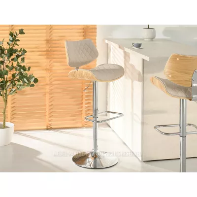 Verstellbarer Barhocker EUNICE - Eiche / Beige / Chrom