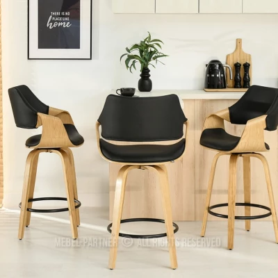 Eleganter Barhocker NENET - Eiche / Schwarz