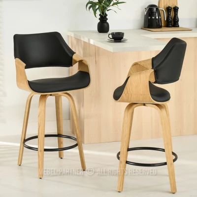 Eleganter Barhocker NENET - Eiche / Schwarz