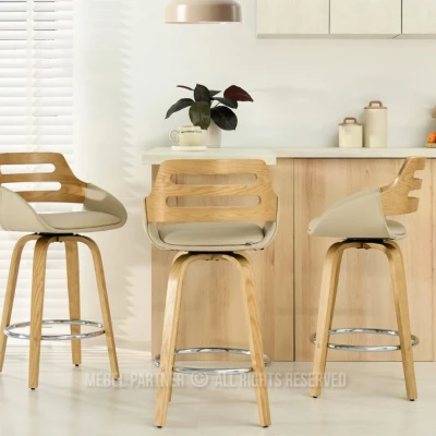 JIHAN Barhocker - Eiche / Beige / Chrom