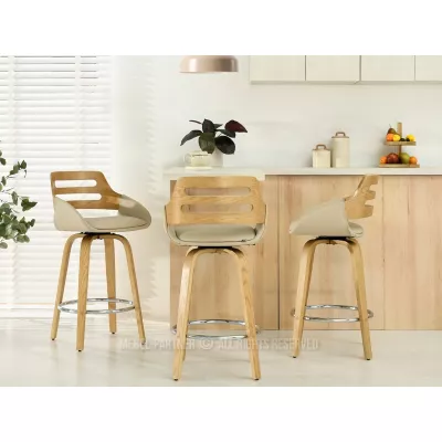 JIHAN Barhocker - Eiche / Beige / Chrom
