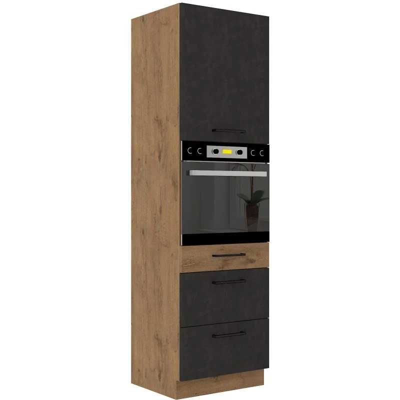 Hoher Schrank für Einbaubackofen mit Schubladen VANYA – Breite 60 cm, matera / Eiche Lancelot