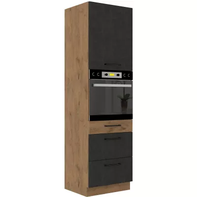 Hoher Schrank für Einbaubackofen mit Schubladen VANYA – Breite 60 cm, matera / Eiche Lancelot