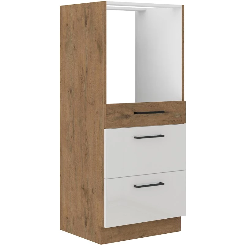 Schrank mit Schubladen für Einbaubackofen VANYA – Breite 60 cm, Weiß / Eiche Lancelot