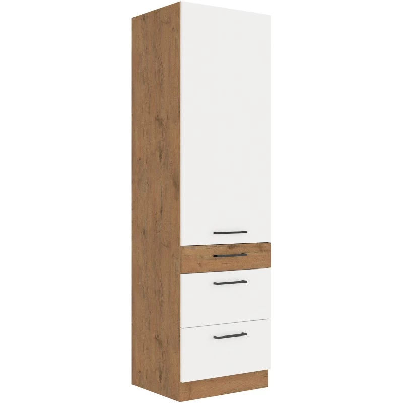 Lebensmittelschrank mit Schubladen VANYA – Breite 60 cm, weiß / Eiche Lancelot
