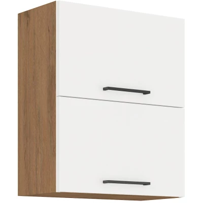 Oberer Klappschrank VANYA – Breite 60 cm, weiß / Lancelot-Eiche
