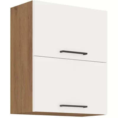 Oberer Klappschrank VANYA – Breite 60 cm, weiß / Lancelot-Eiche
