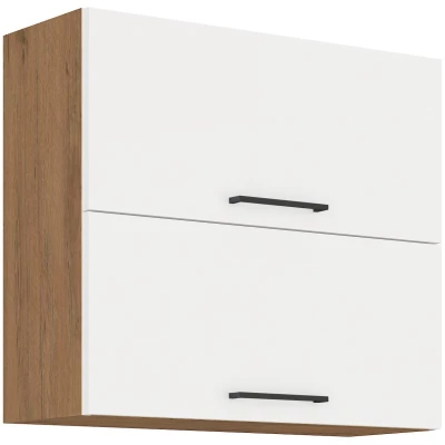 Oberer Klappschrank VANYA – Breite 80 cm, weiß / Lancelot-Eiche
