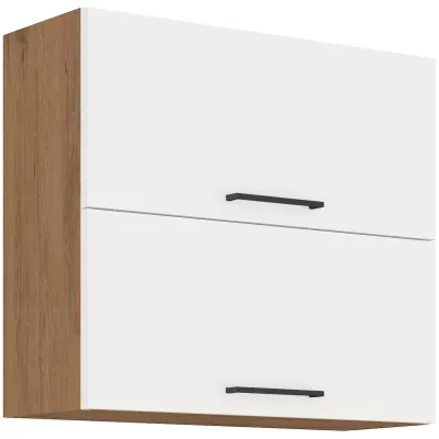 Oberer Klappschrank VANYA – Breite 80 cm, weiß / Lancelot-Eiche