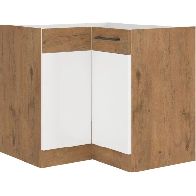 Unterer Eckschrank VANYA – 89x89 cm, Weiß / Eiche Lancelot