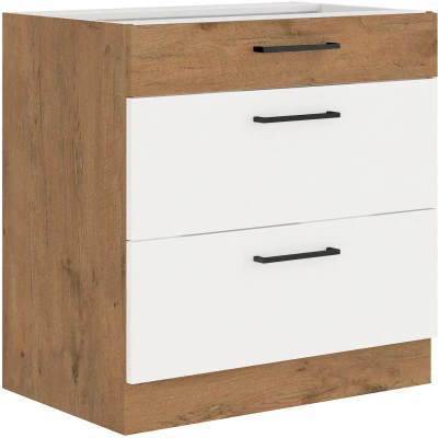 Unterschrank mit Schubladen VANYA – Breite 80 cm, Weiß / Eiche Lancelot