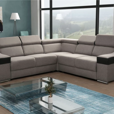 Ecksofa GALJA – schwarzes Kunstleder / beige
