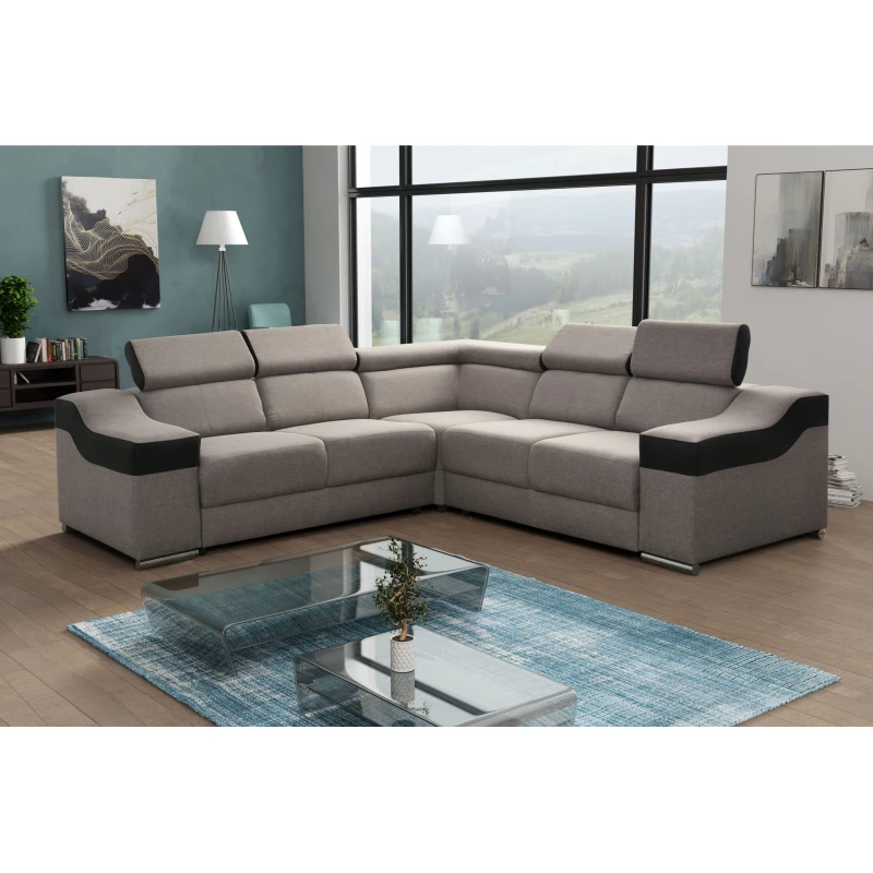 Ecksofa GALJA – schwarzes Kunstleder / beige