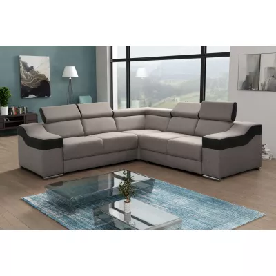 Ecksofa GALJA – schwarzes Kunstleder / beige