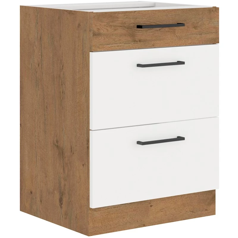 Schubladenschrank VANYA – Breite 60 cm, weiß / Eiche Lancelot