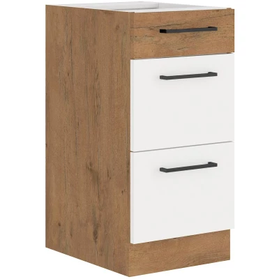 Küchenschrank mit Schubladen VANYA – Breite 40 cm, Weiß / Lancelot-Eiche