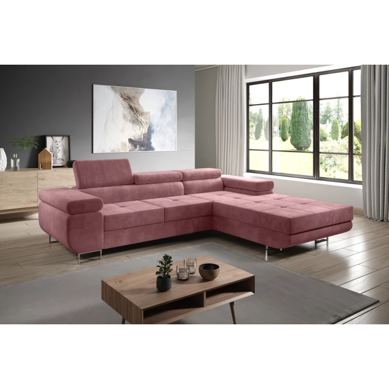 Eckschlafsofa PARASKA - rosa, rechte Ecke