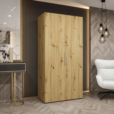 Kleiderschrank 100 cm TUANA - Eiche handgefertigt / Silber