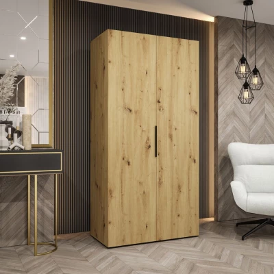 Kleiderschrank 100 cm TUANA - Eiche handwerklich / schwarz