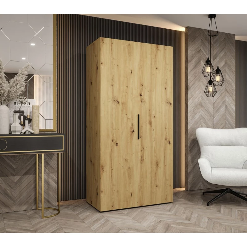 Kleiderschrank 100 cm TUANA - Eiche handwerklich / schwarz