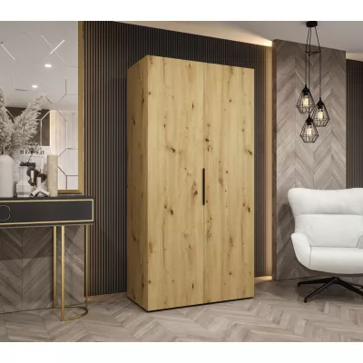 Kleiderschrank 100 cm TUANA - Eiche handwerklich / schwarz