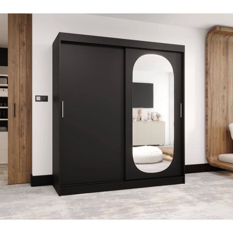 Kleiderschrank 180 cm BEREN mit Spiegel - schwarz