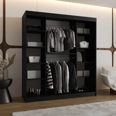 Kleiderschrank 180 cm BEREN mit Spiegel - schwarz
