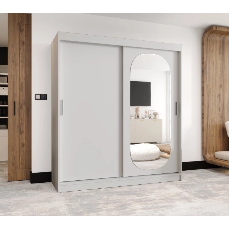 Kleiderschrank BEREN 180 cm mit Spiegel - weiß