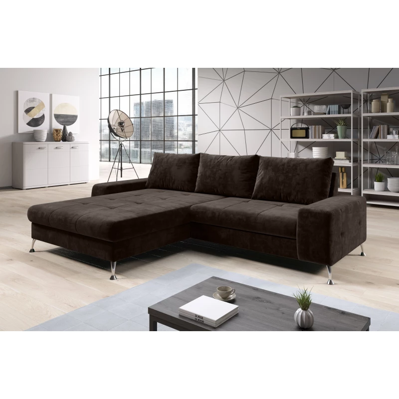 Stilvolles Schlafsofa CHRISTINE – dunkelbraun, linke Ecke