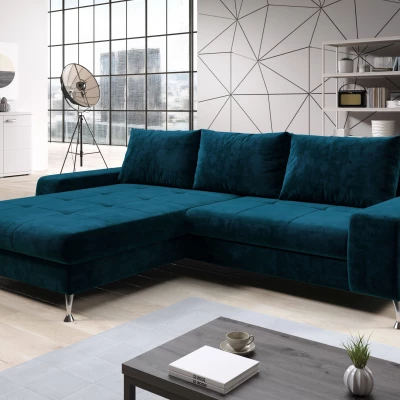 Stilvolles Schlafsofa CHRISTINE – blau, linke Ecke