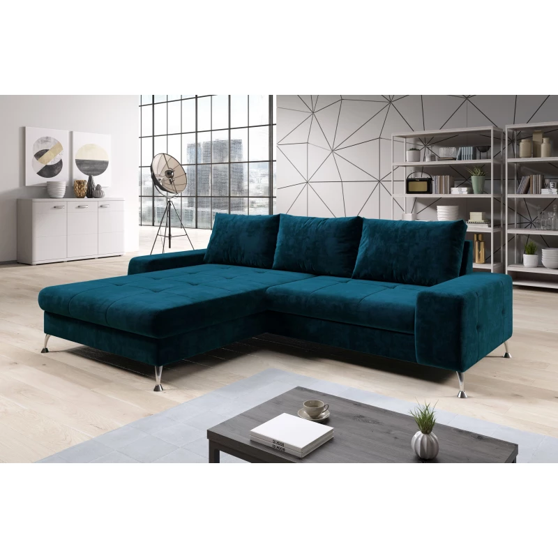 Stilvolles Schlafsofa CHRISTINE – blau, linke Ecke