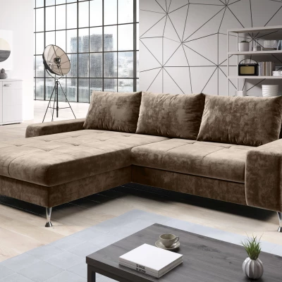 Stilvolles Schlafsofa CHRISTINE – braun, linke Ecke
