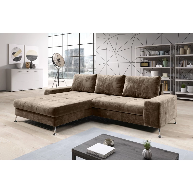 Stilvolles Schlafsofa CHRISTINE – braun, linke Ecke