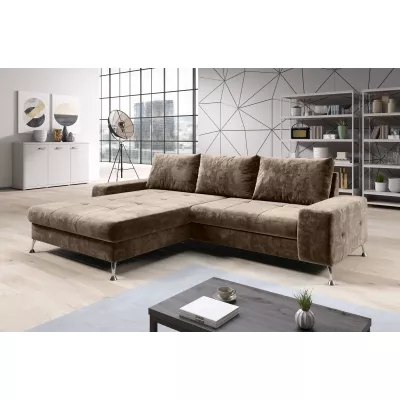 Stilvolles Schlafsofa CHRISTINE – braun, linke Ecke