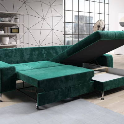 Stilvolles Schlafsofa CHRISTINE – Senfgelb, rechte Ecke