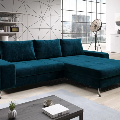 Stilvolles Schlafsofa CHRISTINE – blau, rechte Ecke