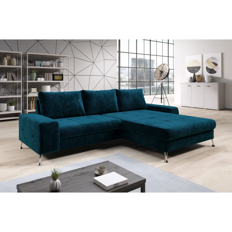 Stilvolles Schlafsofa CHRISTINE – blau, rechte Ecke