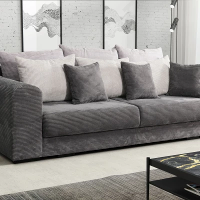 Gepolstertes Dreisitzer-Sofa SAHRADA – Esche / Hellgrau / Grau