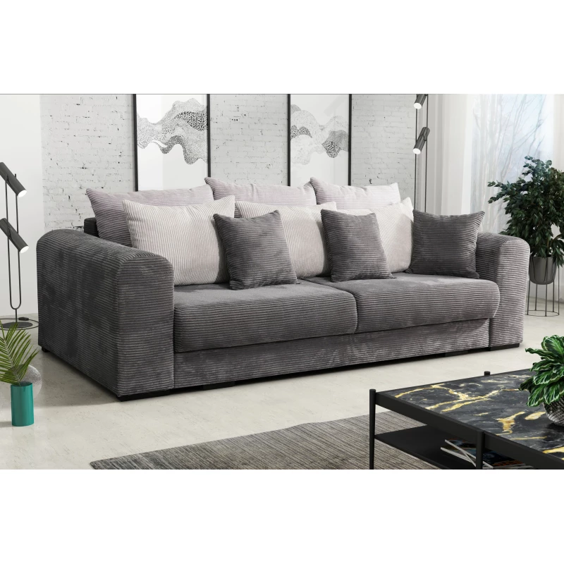 Gepolstertes Dreisitzer-Sofa SAHRADA – Esche / Hellgrau / Grau