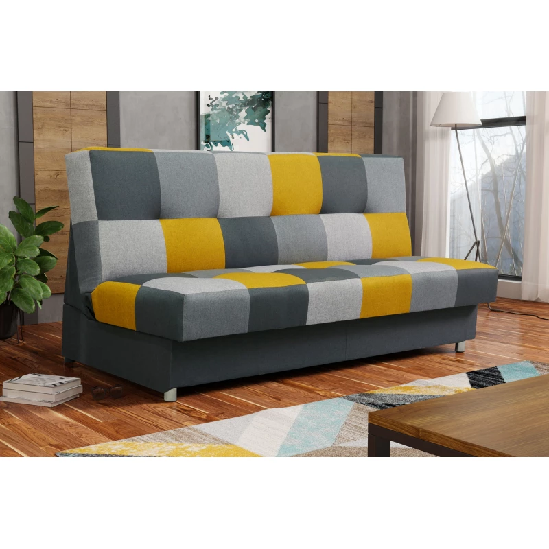 Schlafsofa KATARINA – Dunkelgrau / Grau / Gelb