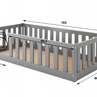 Kinderbett 80x160 SELENE mit Matratze und Rausfallschutz - grau