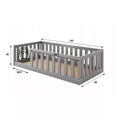 Kinderbett 80x160 SELENE mit Matratze und Rausfallschutz - grau