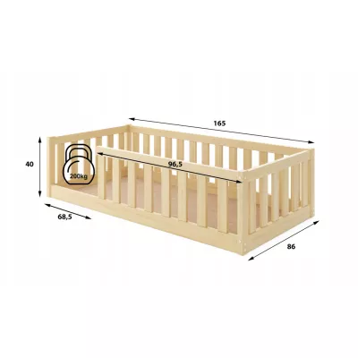 Kinderbett 80x160 SELENE mit Matratze und Rausfallschutz - Kiefer