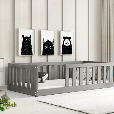 Kinderbett 80x160 SELENE mit Rausfallschutz - grau