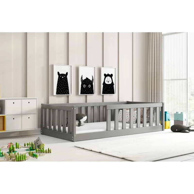 Kinderbett 80x160 SELENE mit Rausfallschutz - grau