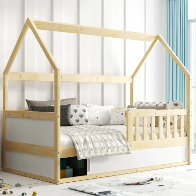 Kinderbett Haus 80x160 AGAPI mit Matratze - Kiefer
