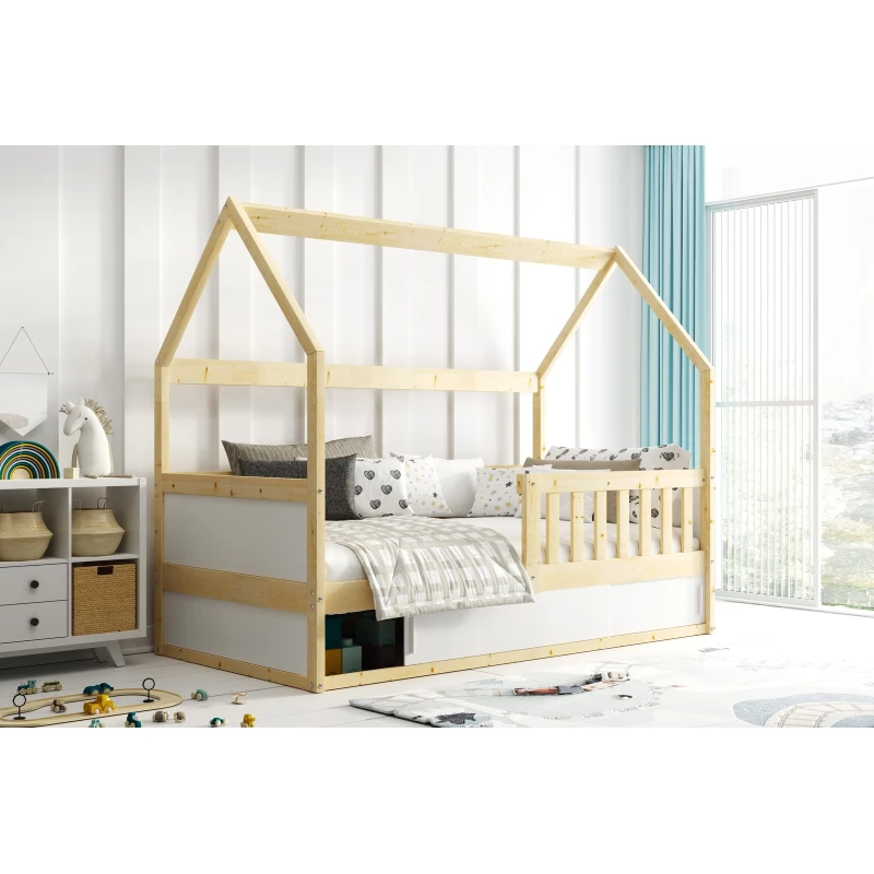 Kinderbett Haus 80x160 AGAPI mit Matratze - Kiefer